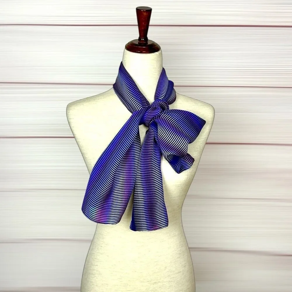 Carlisle Silk Oblong Scarf Blue Purple Striped Hand Rolled 60x14
